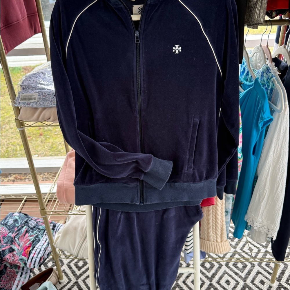 Tory Sport Navy Blue Velour Track Jacket and Joggers